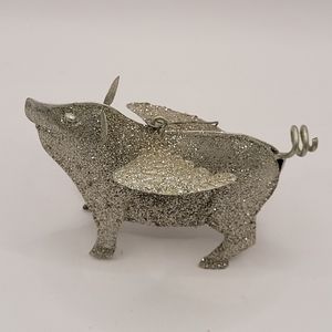 Metal Glitter Silver Flying Pig Ornament Decoration